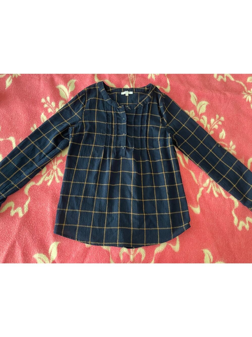 Skies are Blue Navy with Orage Pattern long sleeve top SZ Small